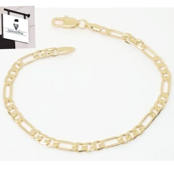 Men's 18k Gold Plated Figaro Link Bracelet - Picture 2 of 3